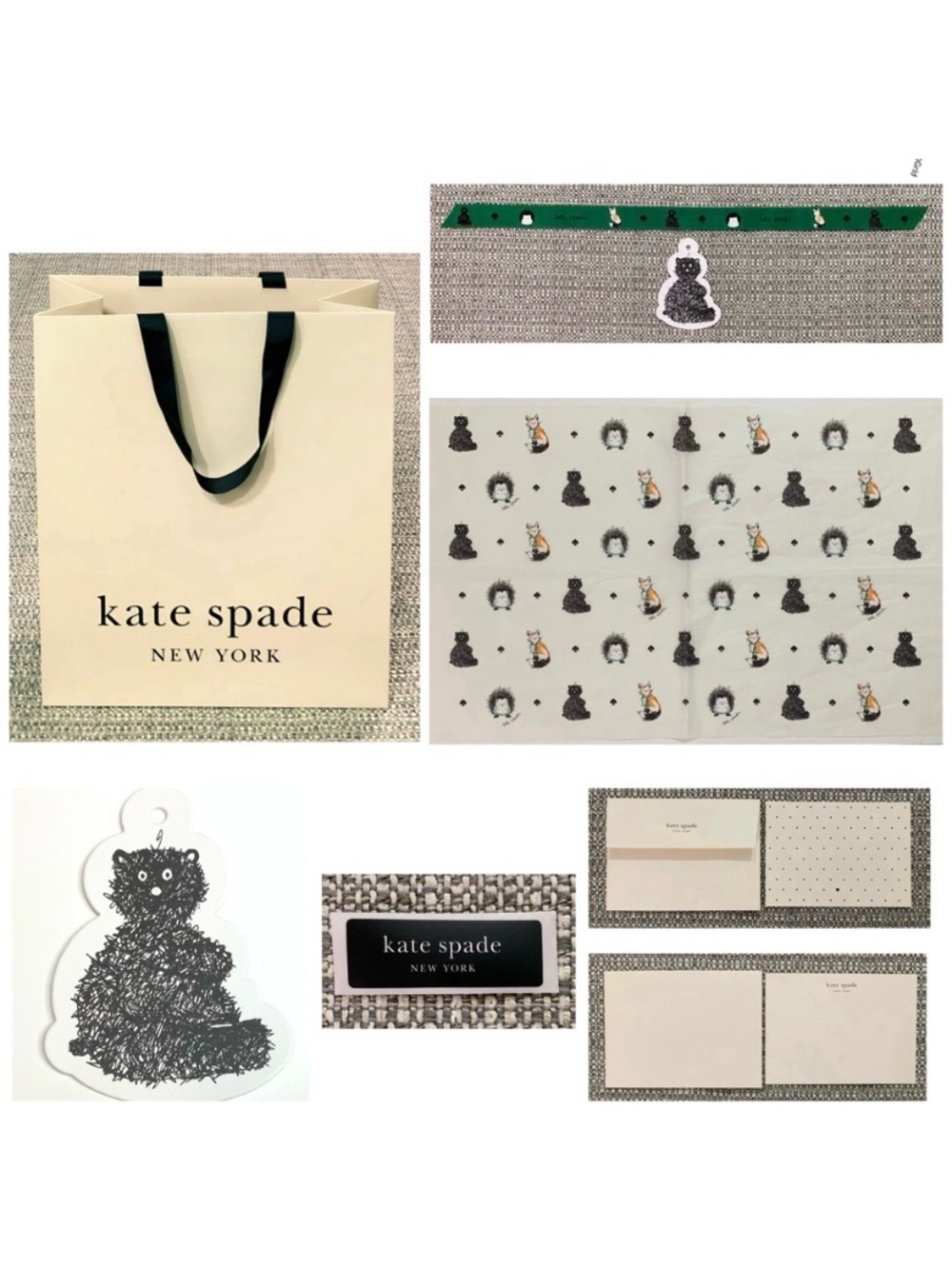 New Kate Spade Bear Tag/Tissue/Bag/Sticker/Ribbon/Card & Envelope Gifting Set